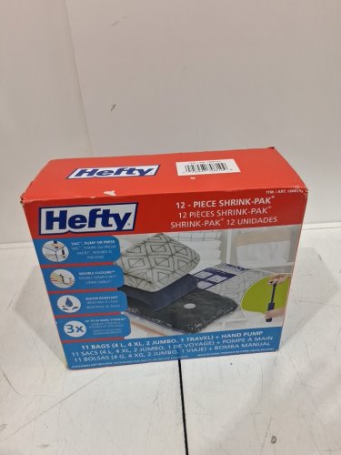 12PC Hefty Shrink-Pak Vacuum Storage Bags with Manual Pump - Assorted Sizes (Model: 1806353) image 2