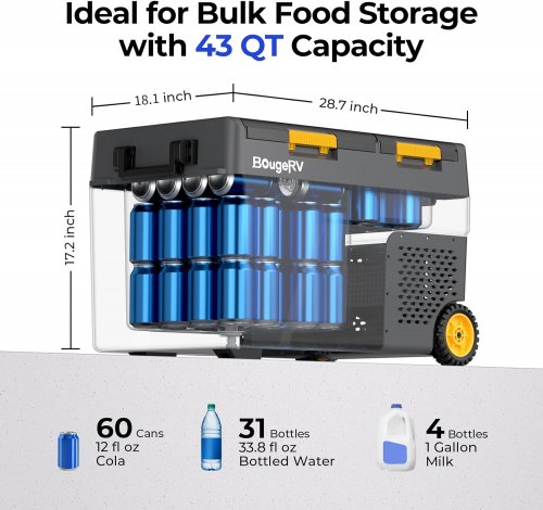 BougeRV Bluetooth Portable Fridge Electric Car Cooler with wheels -10GAL - Black/Yellow (Model: CRD204001) image 2