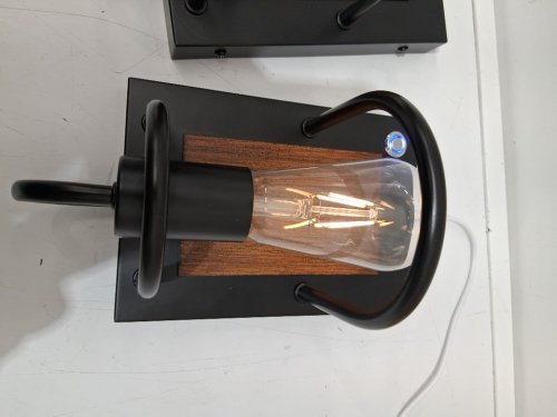 2pk Modern Industrial Wall Sconces Lighting Indoor Light Fixture - 60W - E26 - black/rustic wood image 4