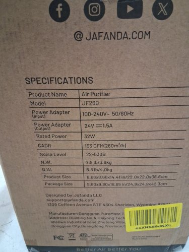 JAFANDA JF260 H13 TRUE HEPA & ACTIVATED CARBON AIR PURIFIER WITH LIGHTS AND QUIET MODE - WHITE - (MODEL: JF260) image 3