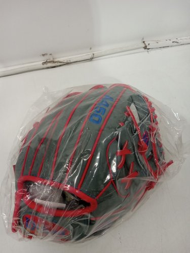 Youth Wilson A450 Left Hand Baseball Glove - 10.75" - Grey / Red image 3
