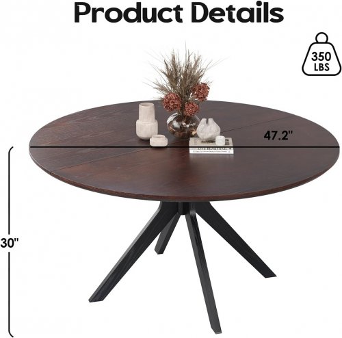 Soohow Solid Wood Round Dining Table - 47" - Brown/Black (Model: DT002-S-BKWNT-BK) image 2