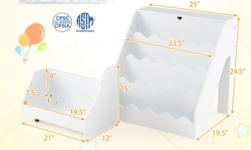costway kids 2-In-1 bookshelf & Toy Storage Organizer - 25" x 19.5" x 24.5 - white (model: HY10546WH) image 2
