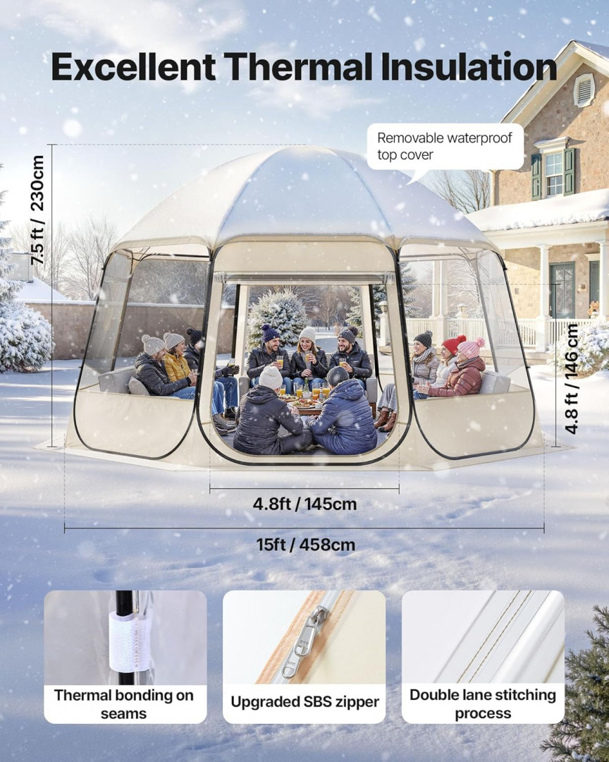 pop up bubble tent with waterproof top cover - 15ft x 7FT, fits up to 15 people - beige - (model: 121088) image 3