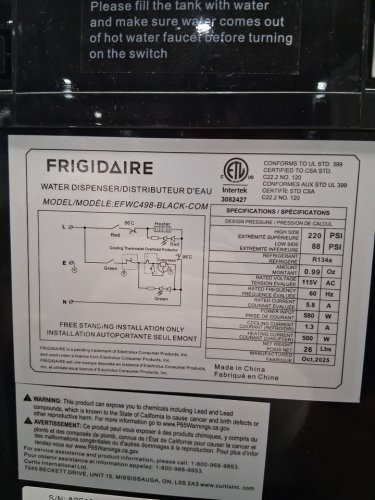 FRIGIDAIRE TOP-LOAD HOT & COLD WATER COOLER/DISPENSER - FITS 3-5 GALLON BOTTLES - BLACK (MODEL: EFWC498-BLACK) image 7