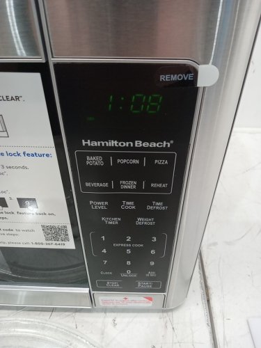 HAMILTON BEACH STAINLESS STEEL COUNTERTOP MICROWAVE WITH CHILD SAFETY LOCK - 1.1 CU.FT - 1000W - SILVER/BLACK (MODEL: EM031MC1-L2) image 5