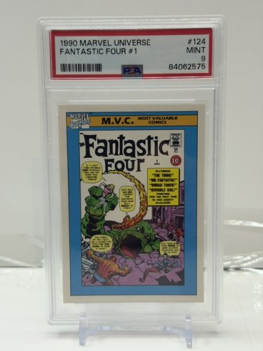 PSA GRADED 9 MINT 1990 MARVEL UNIVERSE FANTASIC FOUR #1 CARD (#124) image 2