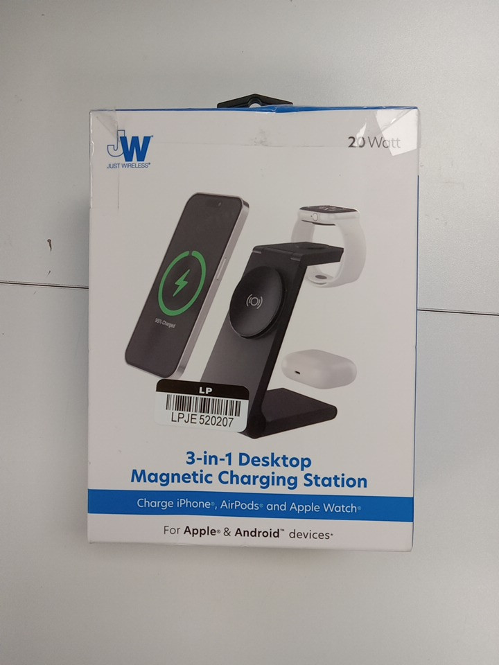 JUST WIRELESS 3-IN-1 foldable DESKTOP MAGNETIC CHARGING STATION FOR APPLE & ANDROID DEVICes - black (model: 04097-V) image 2