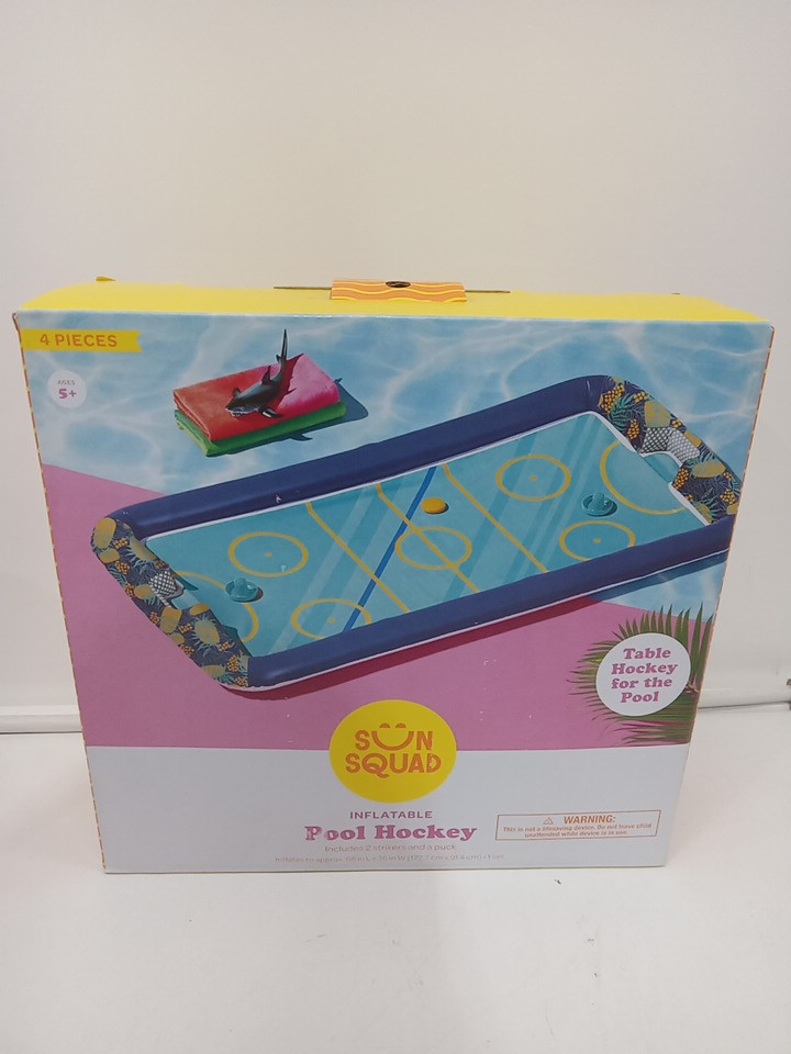 4PC SUN squad inflatable hydro hockey pool set with strikers and puck - 68" x 36" - blue/yellow image 2