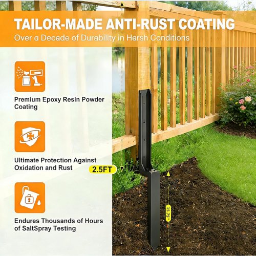 4PC TDDFLO heavy duty fence post anchor for broken wooden fences - 16.5"+15.75" - black (model: kns-anchor1-4pcs-ca) image 2