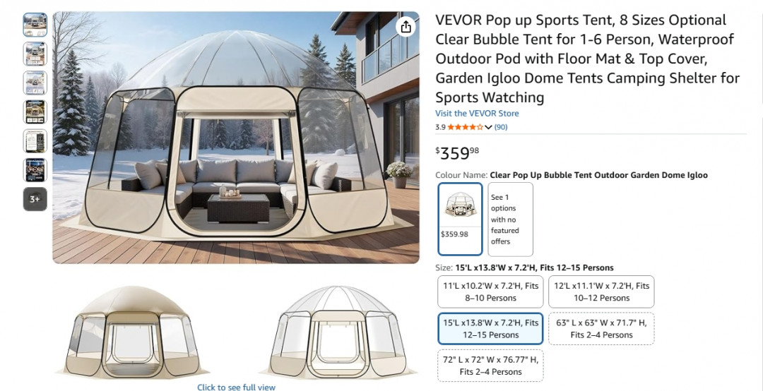 pop up bubble tent with waterproof top cover - 15ft x 7FT, fits up to 15 people - beige - (model: 121088) image 2