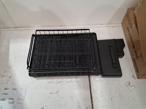 2-tier snofrid large dish drying rack with drainboard & utensil holder - 16" x 11.2" x 12.5" - black image 3