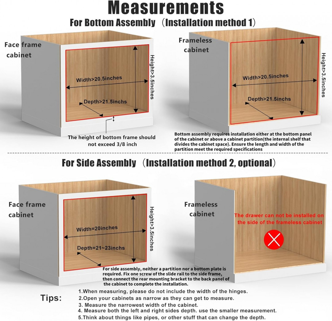 Mulush Pull Out heavy duty soft close slide out Cabinet Drawer assembly kit - 20" x 21" x 3" - natural Wood Finish (Model: MU-BS-20-CA) image 3