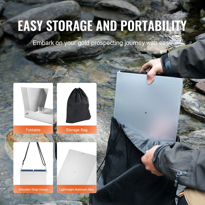 Gold Panning Kit With Sluice Box, 50" Aluminum Gold Mining & Prospecting Kit with Gold Pan, Classifier Screen, Separating Magnet, Drawstring Backpack and Accessories - (Model: SL-50T) image 3