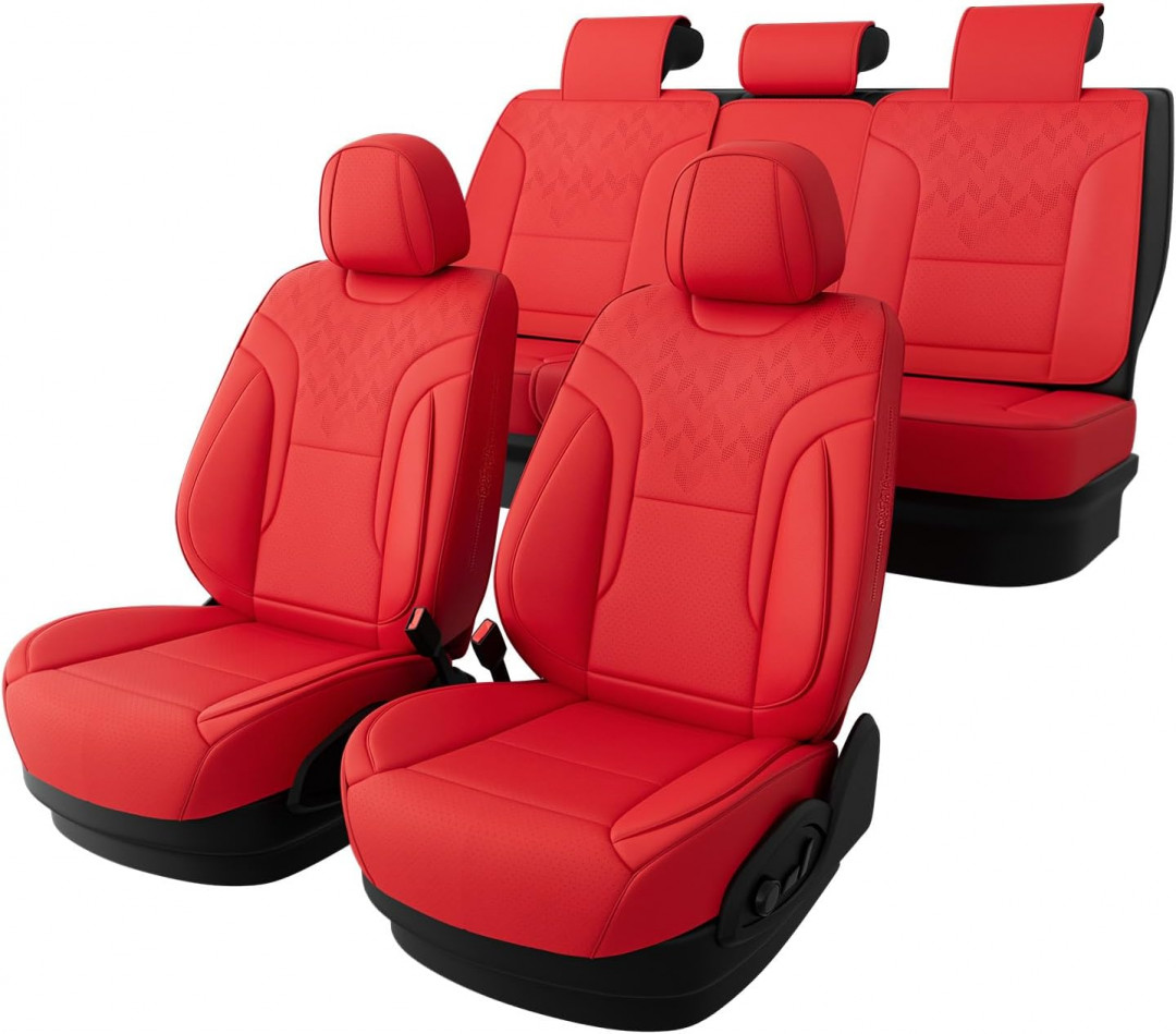 13PC FEINEPRO FULL SET CAR SEAT COVERS FOR MOST SUV, PICK-UP TRUCK - RED (MODEL: Q350360-02-X1-Red-GH / N96P) image 2