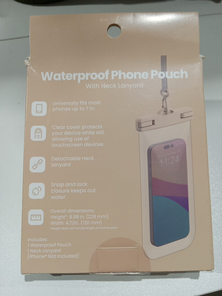 Gems Waterproof Phone Pouch with Neck Lanyard - FITS phones up to 7" - Beige (Model: 080-17-0285) image 3