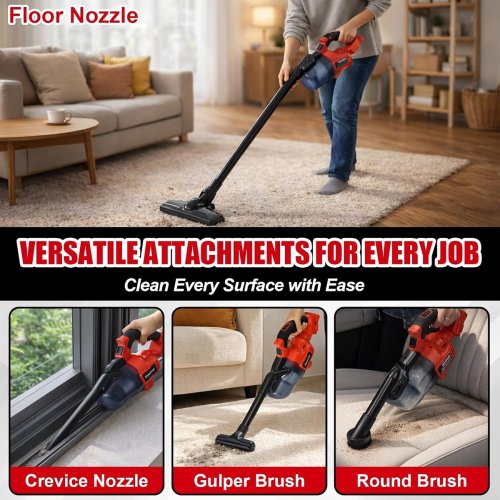 DPWRROT 6-IN-1 HANDHELD CORDLESS VACUUM CLEANER compatible with Milwaukee 18V Battery - red/black (model: B0GL72WPW9) image 2