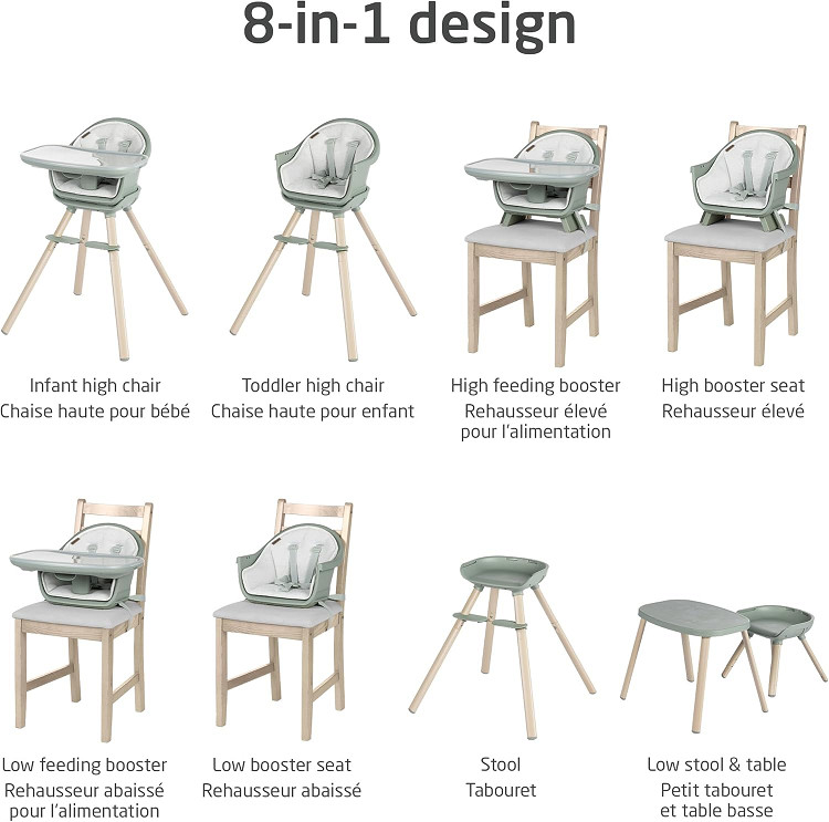 MAXI-COSI MOA 8-IN-1 HIGHCHAIR - 50LBS capacity - classic green (MODEL: 03145Chbga) image 2
