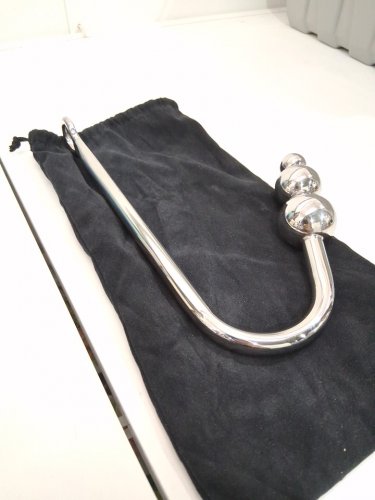 BDSM BONDAGE STEEL ANAL HOOK WITH CARRYING POUCH - SILVER image 3