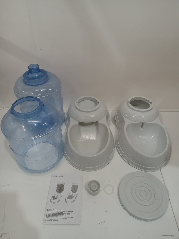 2pc AMAZONBASICS GRAVITY PET FOOD FEEDER AND WATER DISPENSER BUNDLE SET - 3.5 gallon (LARGE) - blue/grey (MODEL: 11019/11020) image 2