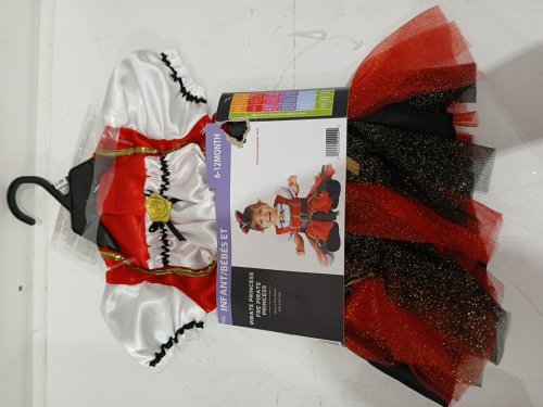 BABY PIRATE PRINCESS COSTUME DRESS WITH HEADBAND - 6-12 MONTHS - RED BLACK WHITE GOLD image 2