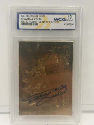 WCG GRADED 10 GEM MINT 1997 FLEER SHAQUILLE O'NEAL 1992-93 ROOKIE SIGNATURE SERIES LIMITED EDITION  23 KARAT GOLD CARD image 2