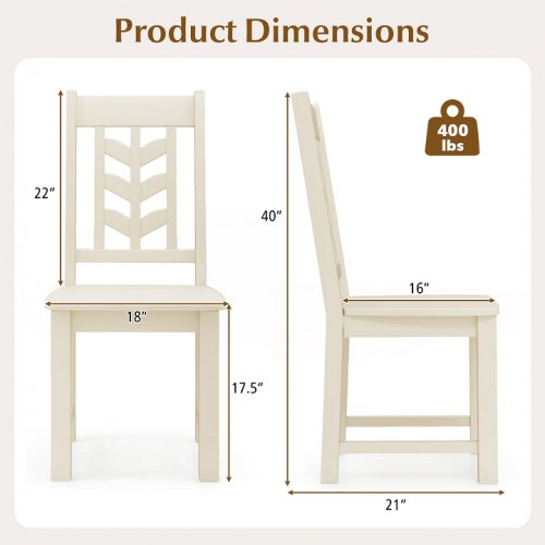 2pk costway rubber wood kitchen side dining chair set - 21" x 40" x 18" - white (model: kc57843wh) image 2