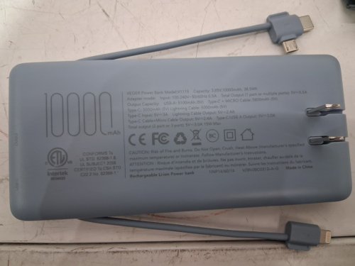 veger Portable Charger for iPhone Built in Cables and Wall Plug - 1000MAH - blue (Model: ‎V1115) image 3