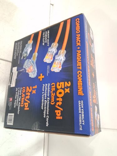 2PK Prime Wire Outdoor Extension Cord Combo with 2 Extension Cords 50FT/2FT Triple Tap Adapter - Orange (Model: 1734187) image 2