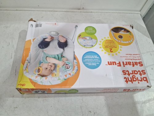 BRIGHT STARTS SAFARI FUN PORTABLE 3-POINT HARNESS VIBRATING BOUNCER WITH TOY BAR - SAFARI/MULTICOLORED (MODEL: 12204) image 2