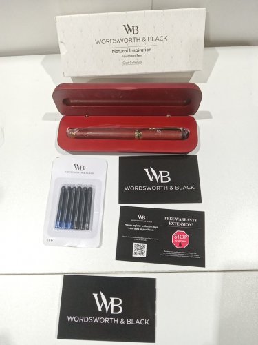 WORDSWORTH&BLACK Luxury Refillable Bamboo Wood Rollerball fountain Pen with cartridge refills - black/blue ink - rosewood image 5