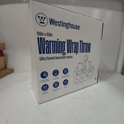 WESTINGHOUSE SFLANNEL LINED WITH SHERPA WARMING WRAP THROW - 50" X 60" - WHITE/GREY image 2