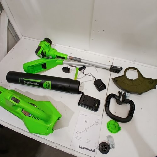 2PC GREENWORKS BLOWER - 24V - & STRING TRIMMER - 17" - WITH 4AH BATTERY, 2A CHARGER - GREEN (MODEL: STBL80L014CO/1300641/5200013305) image 3