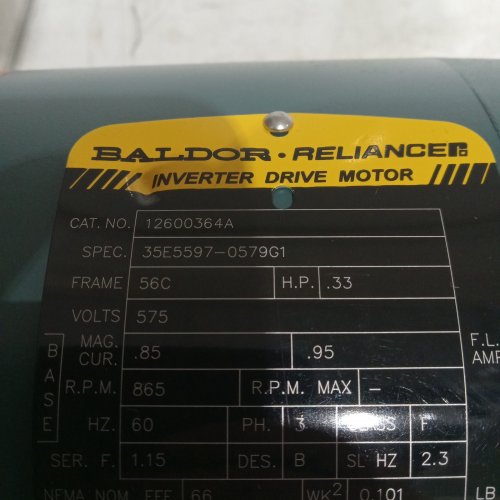 BALDOR RELIANCE INVERTER DRIVE MOTOR - HP.33 - 575 VOLTS (MODEL: 12600364A) image 2