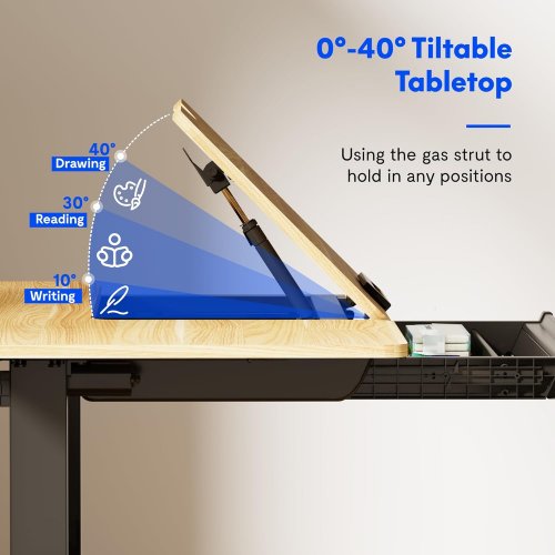 Flexispot electric standing draft table desk with adjustable tilt and storage drawer - 47" x 24" - natural wood w/black legs - (model: ed1b-v2) image 2