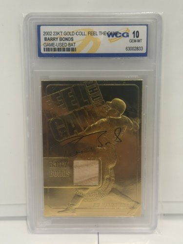 WCG GRADED 10 GEM MINT 2002 BARRY BONDS FEEL THE GAME GAME USED BAT MEMORBILLIA PIECE LIMITED EDITION  23 KARAT GOLD CARD image 2