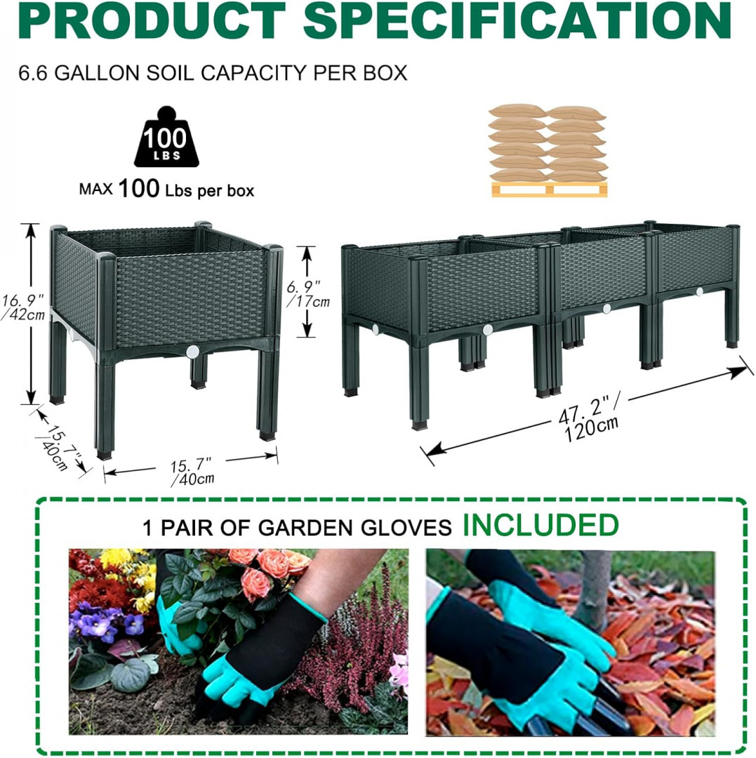 3Pk EMALIE RAISED GARDEN BEDS AND PLANTERS - 15.7" x 15.7" x 16.9" - 6.6gal - 100lb max - brown - (model: tg13-bn-ca) image 2
