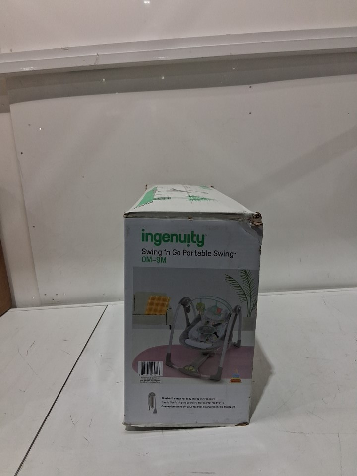 INGENUITY BRIGHT STARTS  *battery operated* SWING 'N GO SWING WITH MULTIPLE SOUNDS/SWING SETTINGS, 20LBS CAPACITY  - HUGS & HOOTS - GREY/TEAL/WHITE (MODEL: 10247-ES) image 5