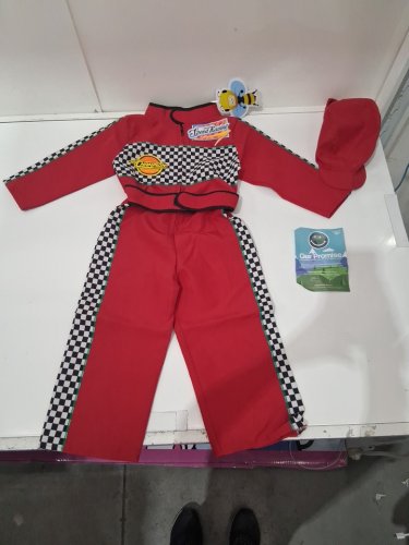 2pc kid's pretend to bee f1 racing driver outfit with hat - size 2/3 years - red/black/white image 2