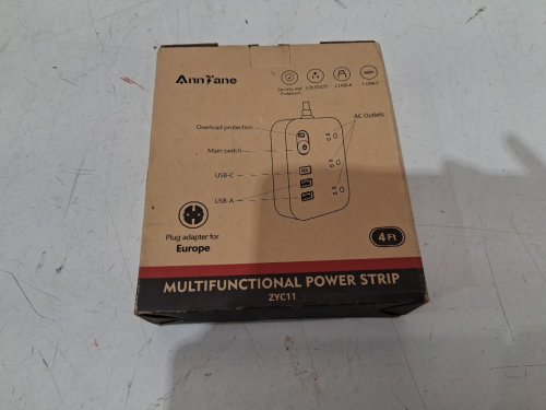 anntane *European plug* Surge Protector Power Bar with USB C 3 Outlets 3 USB Ports - 4ft - white (MODEL: zyc11) image 2