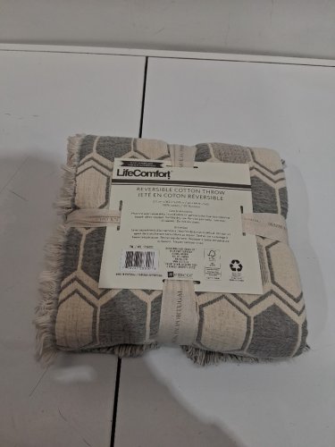 LIFE COMFORT REVERSIBLE COTTON THROW BLANKET - 50" X 64" - GREY (MODEL: 1726023) image 3