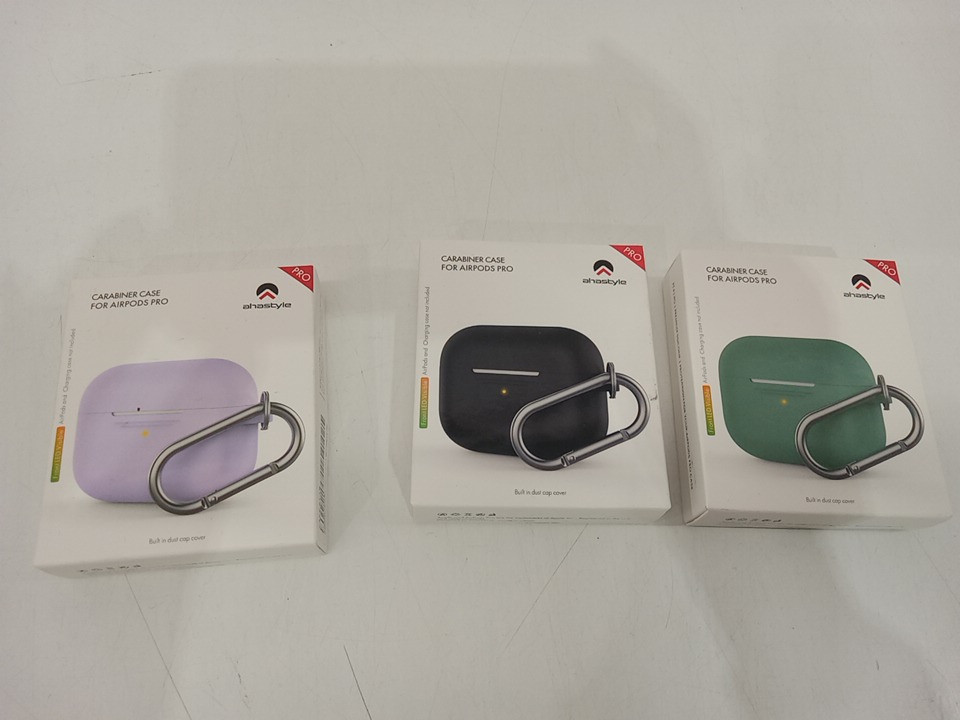 3 Assorted Ahastyle Silicone Case for Airpod Pro Gen 1 with Carabiner - Black / Purple / Teal image 2