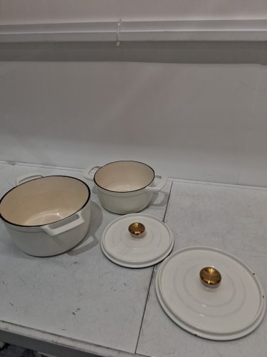 2PC TRAMONTINA Enameled Cast Iron Round Dutch Oven - 4QT / 6QT - OFF WHITE (Model: 1829021) image 2