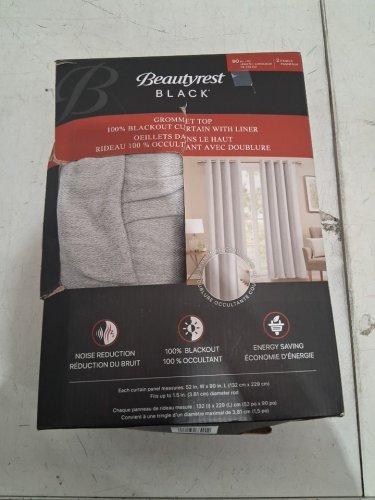(2 PANEL) Beautyrest GROMMET TOP Blackout Curtain WITH LINER - 52" X 90" - silver/grey (MODEL: 6699105) image 2