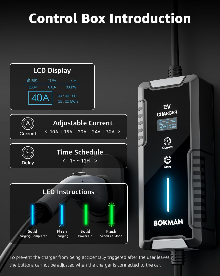 bokman Level 1&2 EV Vehicle Charger - 25ft Charging Cable - AC120-240V - (MODEL : BKL24025) image 2