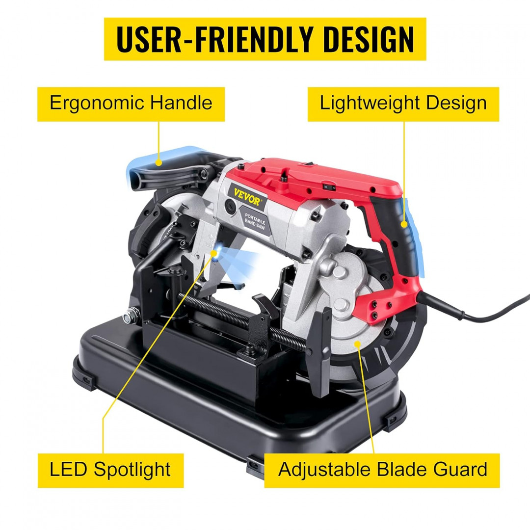 portable steel base band saw with 5" cutting capacity for metal/wood - variable speed 137.8fpm to 472.4fpm (MODEL: R2103) image 3