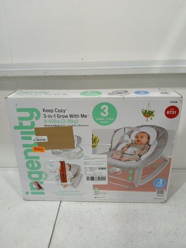 Ingenuity 3-in-1 Keep Cozy Grow with Me Vibrating Baby Bouncer, rocker & chair - 40lbs capacity - weaver theme grey/white/green (model: ‎12428) image 2