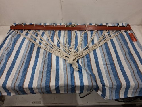 lazy daze outdoor single-layer sunbrella hammock - 12 ft x 4ft - blue/white stripe - (model: hm-l-fb001) image 4