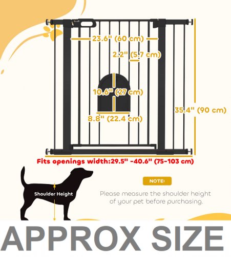 extra wide pet gate barrier with small door - 29" - 45" - black image 2