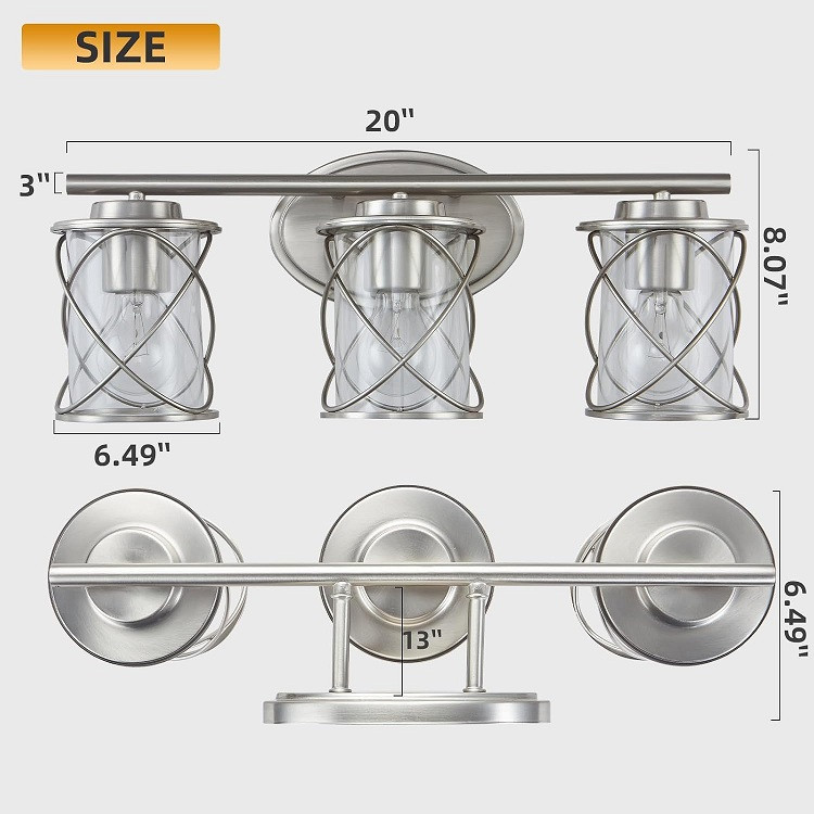 MAVCADONF Bathroom Vanity 3-Light Wall Mounted light fixture - Brushed Nickel (Model: PM2108N-3B-BN) image 3